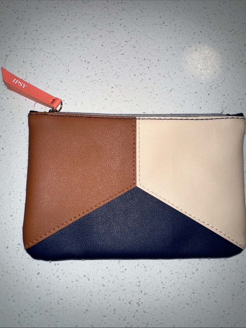 ipsy Colorblock Cosmetic Pouch in Brown, Navy & Cream